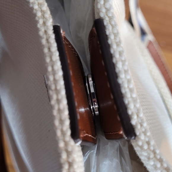 NWT Lauren Ralph Lauren LORA Large Striped Double Handled Cream Canvas Tote Bag - Picture 6 of 10